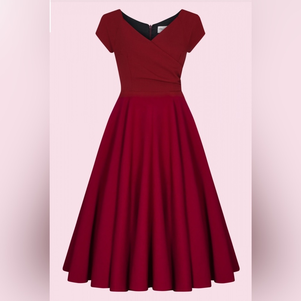 The Pretty Dress Company Hourglass Swing Dress Burgundy Bordeaux Retro Classic